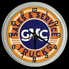 16" GMC Truck Sign Orange Neon Clock 