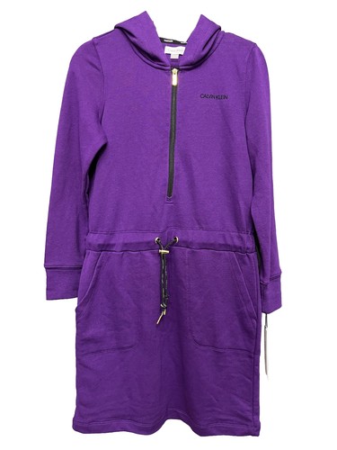 Calvin Klein Damen Kapuzenpullover Kleid lila Langarm Größe Medium