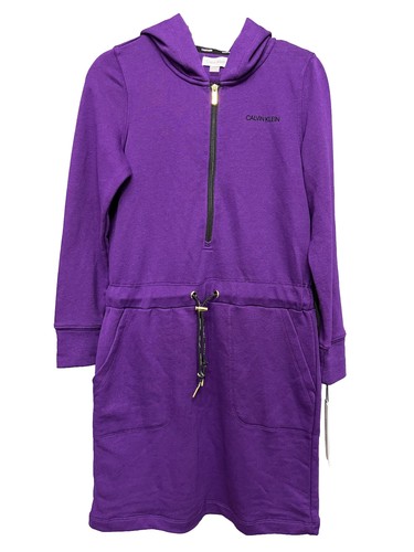 Calvin Klein Women’s Hooded Sweatshirt Dress Purple Long Sleeve Size Medium - Afbeelding 1 van 10