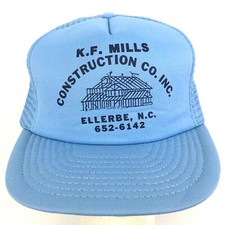 Vtg KF Mills Construction Cap Build Logo Mesh Foam Snapback Trucker Baseball Hat