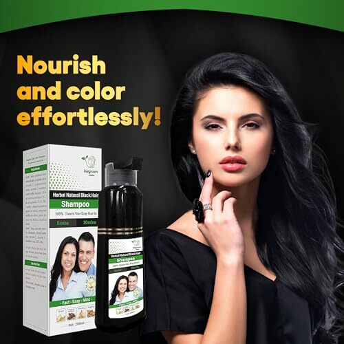 Champú herbal natural para color de cabello negro - cobertura de cabello gris en 10 minutos -... - Imagen 6 de 7
