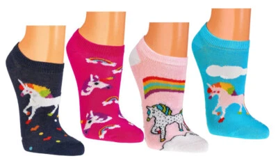 SOCKS 4 FUN ® Sneaker-Socken, schöne Einhorn-Motive, Baumwolle, handgekettelte Naht, 3 Paar