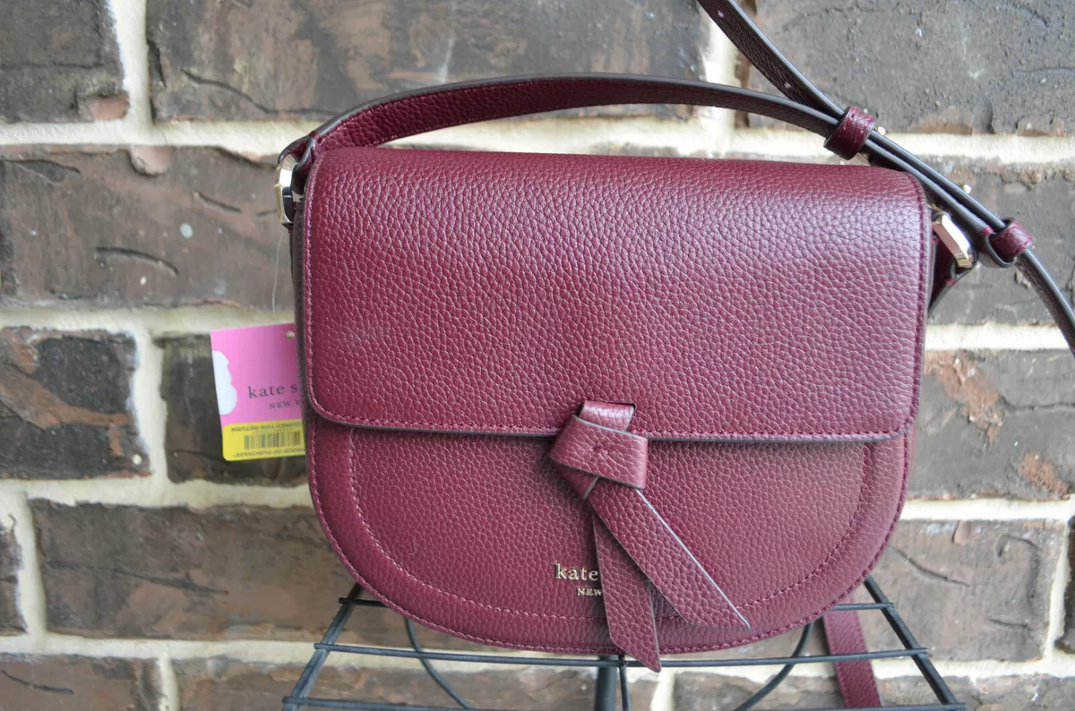 NWT $258 KATE SPADE Knott Grenache Medium Saddle Crossbody Bag burgundy 