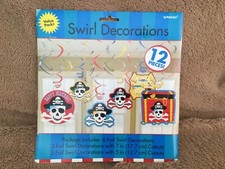 Pirate birthday party swirl decoration free ship. 12 pcs. Skulls maps treasure