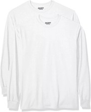 t12 Gildan Men's DryBlend Adult Long Sleeve White Crew Neck T-Shirt 2 Pack