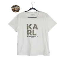 Karl Lagerfeld Paris Women's L White Logo T-Shirt Studded Graphic Cotton Blend