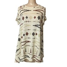 Show Me Your Mumu Womens Small Gant Flow Short Sleeve Tunic Top ivory aztec flow
