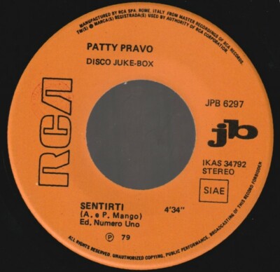 VINYL 7 '' PRAVO PATTY / IVAN GRAZIANI SENTIRTI / TAGLIA LA TESTA AL GALLO ITALY 