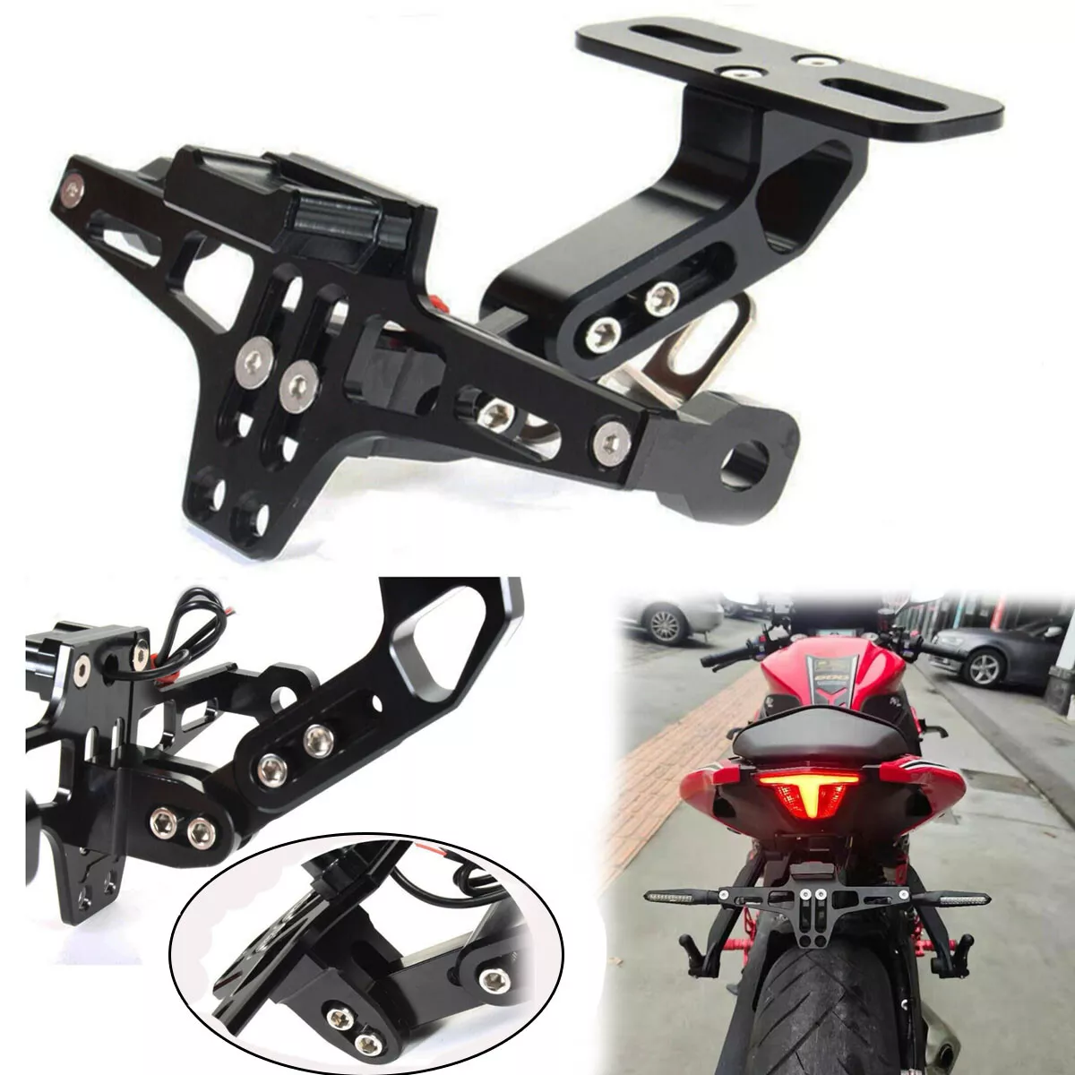 Universal Motorcycle License Number Plate Holder Tail Tidy Bracket