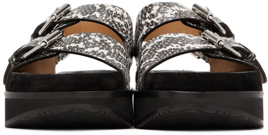 Isabel Marant Black Ophie Exotic Sandals - Black/White Snake-embossed Leather - Image 2 of 4