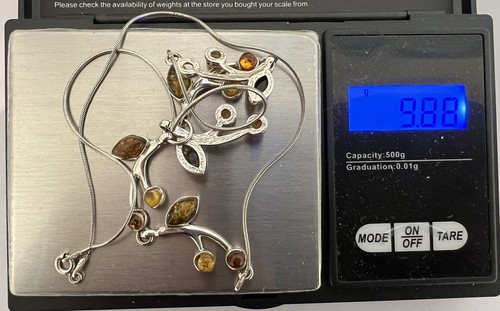 Vintage 925 Sterling Silver Amber Necklace,47cm,9.88g - Picture 10 of 10