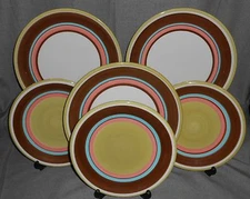 6 pc Set Dansk COLORFUL BANDS Dinner and Salad Plates 