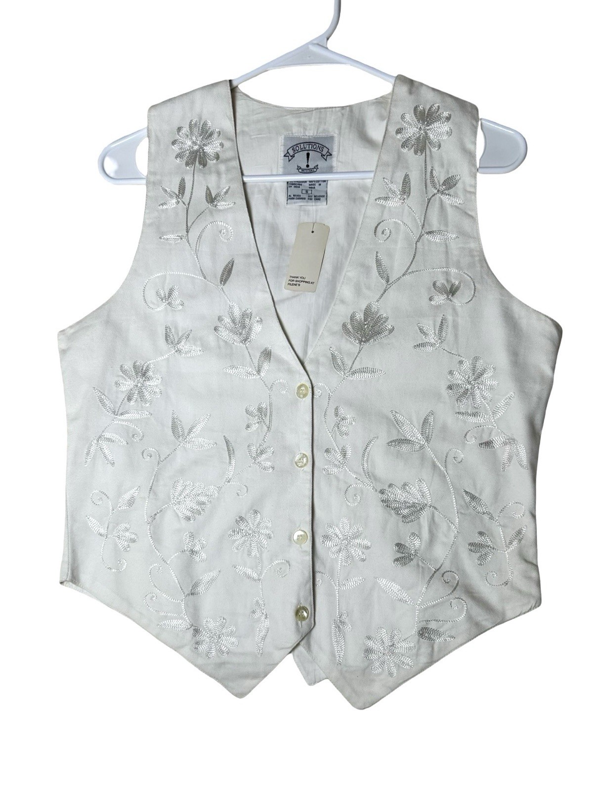 NWT VTG Floral Embroidered Vest Women Size Small White Waistcoat Buttons READ