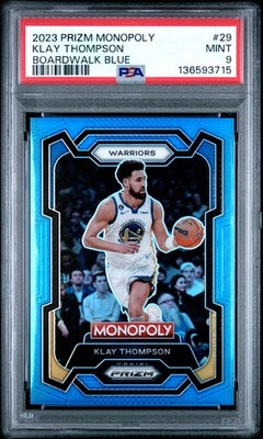 KLAY THOMPSON 2023-24 PANINI PRIZM MONOPOLY BOARDWALK BLUE JERSEY # 11/15 PSA 9