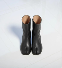 Handmade Black Leather Tabi Boots Japanese Split Toe Ankle Boots Minimalist
