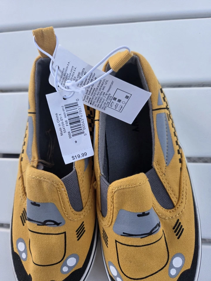 Zapatos de lona antiguos azul marino para niños pequeños amarillos sin cordones para taxi/coche talla 9 nuevos con etiquetas Foto 4 de 4