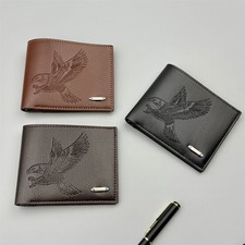 Mens Short PU Leather Wallet with Eagle Design
