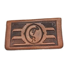 Oberon Design Pebbled Leather Check Book Cover - Brown Kokopelli Southwrstern