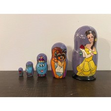 Disney Beauty and the Beast Wooden Nesting Dolls 5pc Hand Painted Matryoshka Set