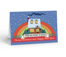 Rainbow Winter House Christmas Cards - 12 Cards w/Envelopes - Size 6.25" x 4.5"