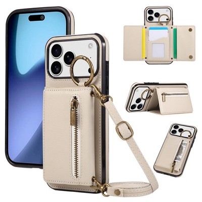 Crossbody Leather Zip Wallet Phone Case For iPhone 17 16 15 14 13 12 11 Pro Max