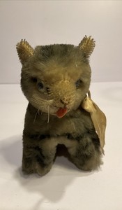 Antique 1920s 1930s Mohair Tabby Cat Glass Eyes Whiskers German Style