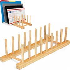 PriZoi  Vertical File Organizer for Desk - Upright 8 Section Bamboo Mail Sorter