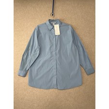 NWT Athleta, Oversized Performance Poplin Top Button Up Shirt Medium Heron Blue