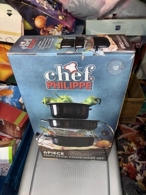 Chef Philippe Ceramic Nonstick Cookware 6 Piece Set With Basket Strainer (NEW)