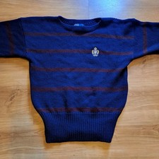 Vintage 90s Polo Ralph Lauren Crest Knit Sweater Large Striped Wool Pullover