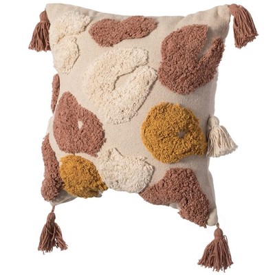 Deerlux 16'' Handwoven Cotton Throw Pillow Cover with Tufted Broken Circle Pat...