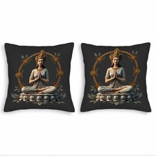 Set of 2 18x18in Throw Pillow Covers - Serene Meditative Figure on Flower