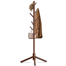 Wooden Coat Rack, Freestanding with 8 Hooks, Adjustable Heights, Easy Assembly