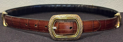Vintage Brighton Marcus Reversible Belt Brown Black Croc Leather Size M 30 40210