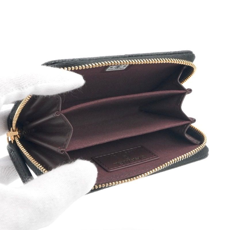 CHANEL Wallet Coin Case Black Gold Coco Mark Zip Coin Purse Card Case image 6