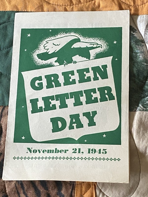 Green Letter Day Autographed Paper Handout