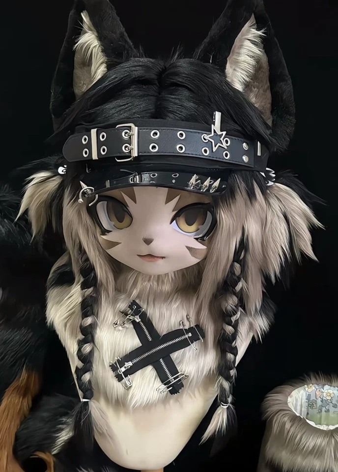 Juego de fursuit hecho a mano - gato lobo híbrido Foto 3 de 4