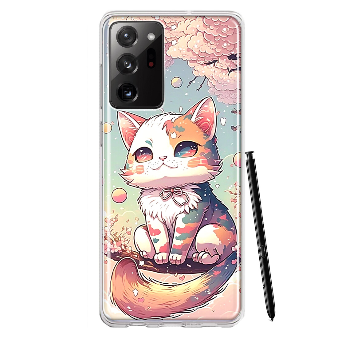 For Samsung Galaxy Note 20 Ultra Shockproof Case Cherry Blossom Cute Cat  Cover