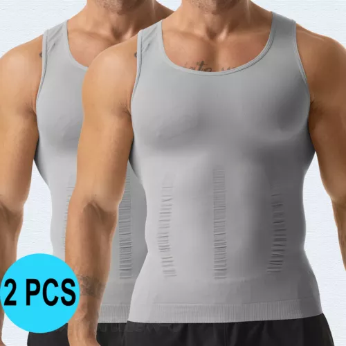 T-shirt canotta da uomo body shaper ventre compressione petto cintura - Foto 28 di 29
