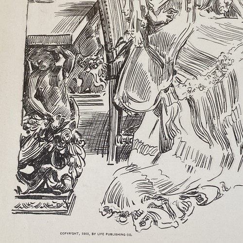 Gibson Girls Print Antique Art Sketch 11”x17” BULLDOG GUARDING WOMAN - 2 sided - Picture 14 of 19