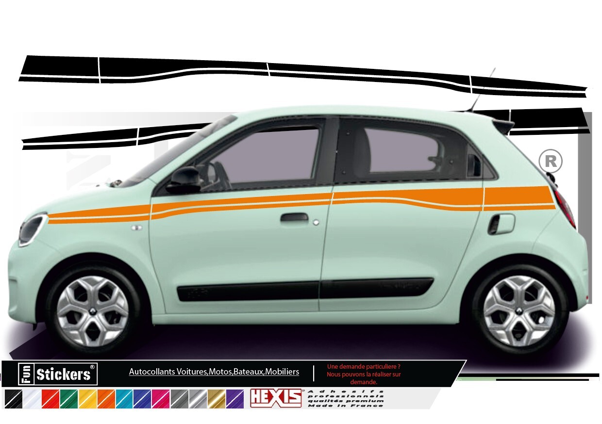 Stickers Renault Twingo 3 bandes graphiques latérales pour un look urbain et sportif