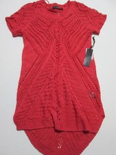 NWT Fylo Womens Size S Sweater Dress Red Short Sleeve Crew Neck Asymmetrical Hem
