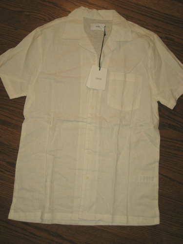 NEW Mens Small button up down casual shirt short sleeve Onia linen cotton