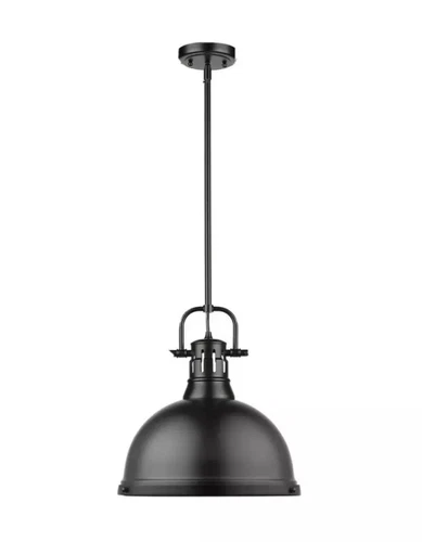 Golden Lighting 3604-L BLK-BLK Duncan 1-Light Black Pendant w/Matte Black Shade - Picture 1 of 3