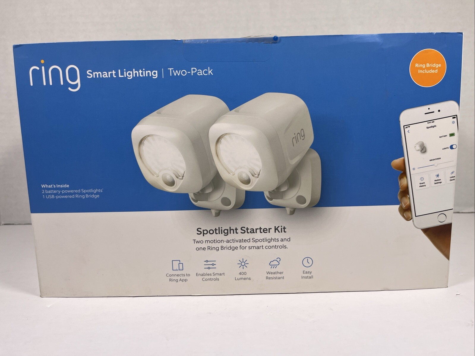 Ring Smart Lighting Spotlight Starter Kit 2-Pack + Bridge - White