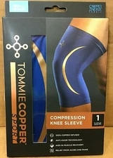 Tommie Copper Knee Brace Compression Sleeve Blue Joint Leg Pain Relief S/MD