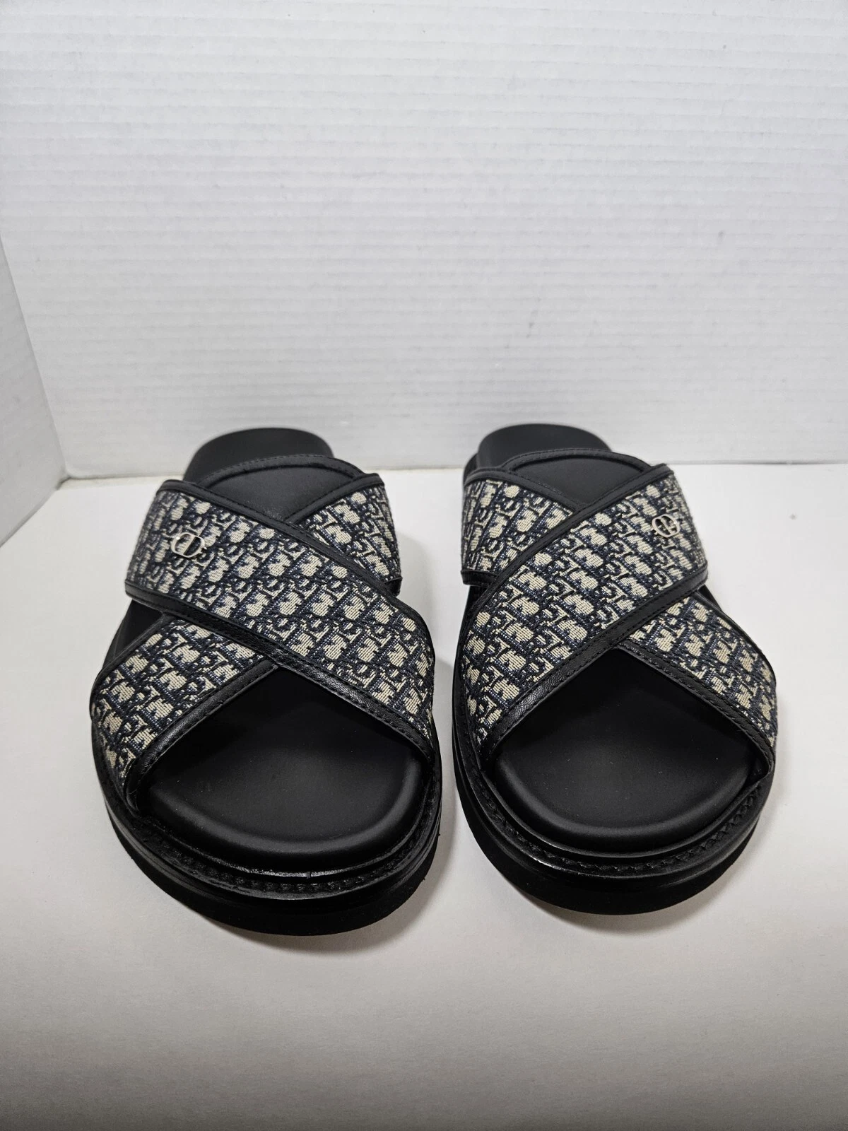 Sandales homme Dior Aqua Oblique toile jacquard cuir slide pointure 42