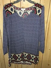 Umgee Womens Small Boho Bluish Dress Light Weight Bohemian Chic L/S 