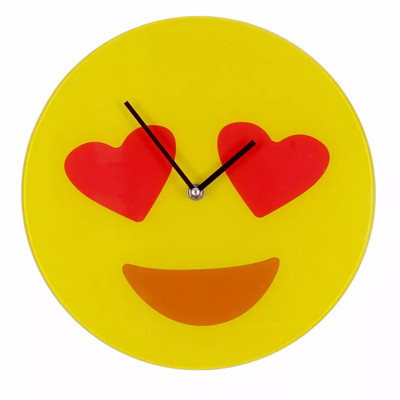 Runde 15cm Glas Herz Augen Zifferblatt Uhr Cool Emoticon Wanduhr Lachen Emoji