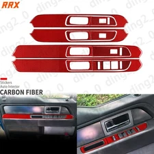 12Pcs Red Carbon Fiber Window Lift Switch Panel Cover For Ford F150 Raptor 09-14